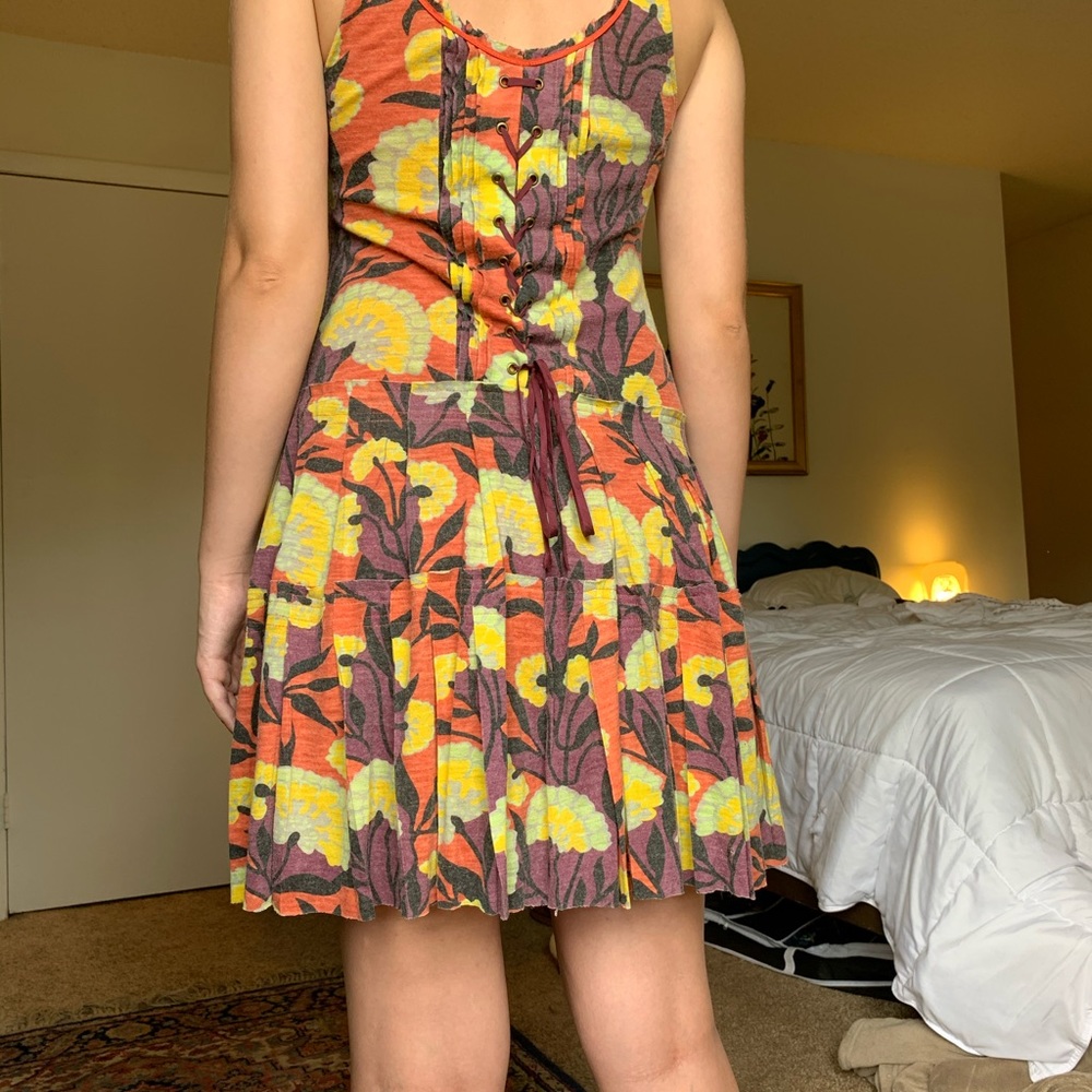 Vibrant Free People Minidress with Lacing Detail